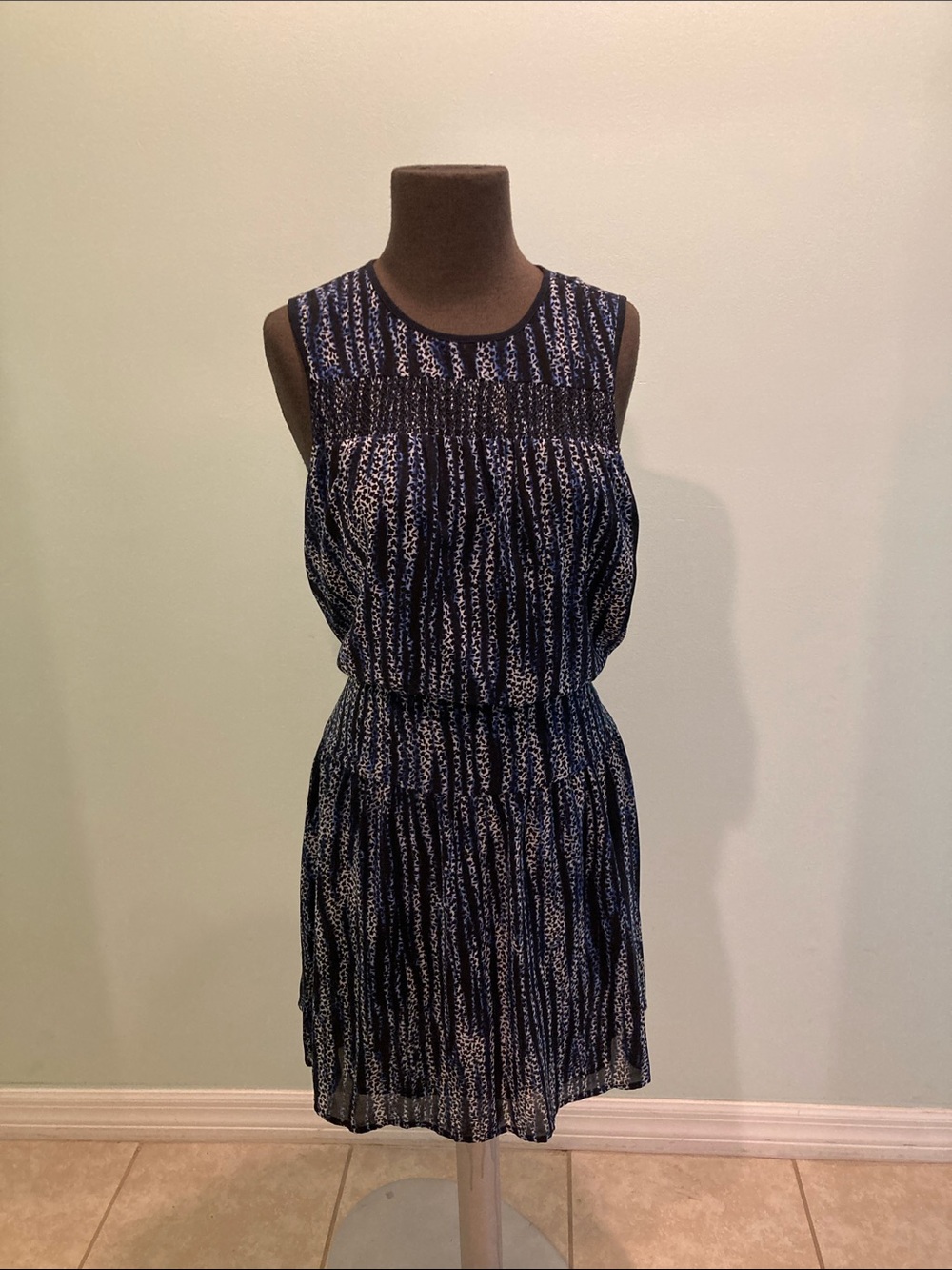 Michael Kors Navy and White Sleeveless Printed Dress